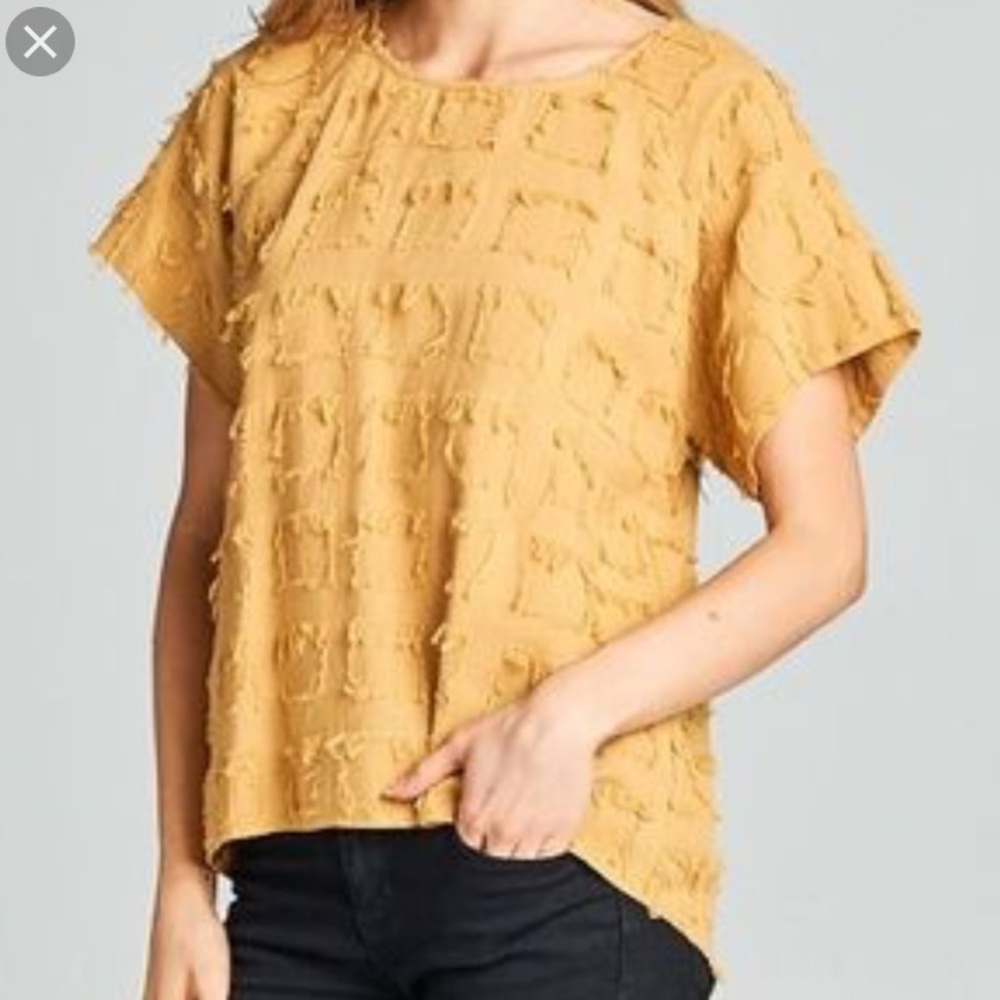 Anthropologie "Ellison" mustardyellow frayed top L